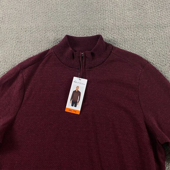 NWT Robert Graham 1/4 Zip Sweater Men's XXL Red Cotton Pullover 2XL - Picture 4 of 9